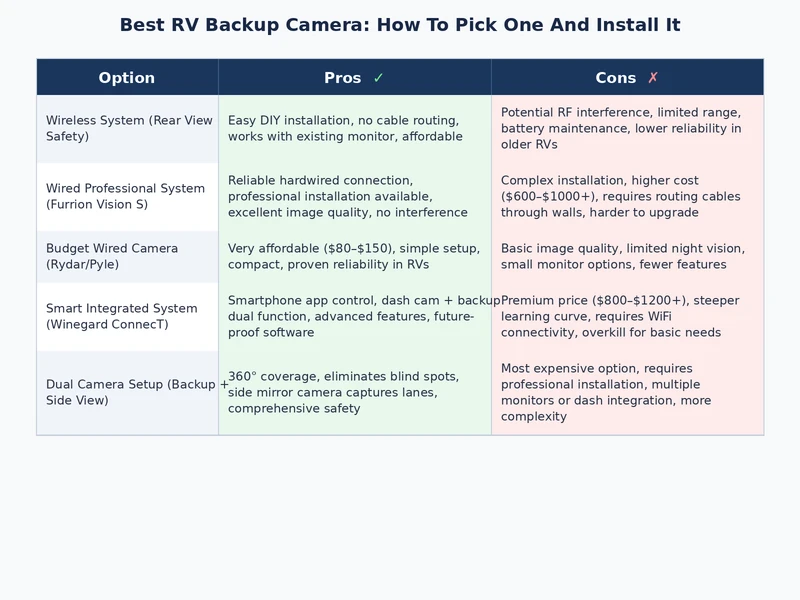 rv backup camera cable routing diagram comparing wired and wireless installation paths through a motorhome