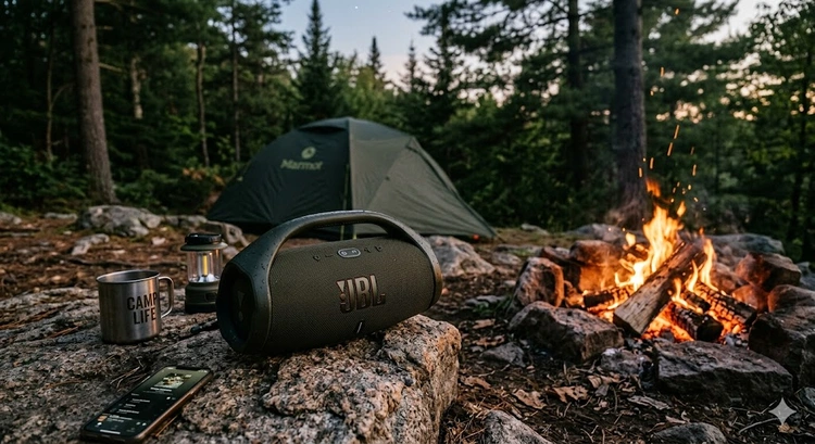 Bluetooth speaker vs wired speaker outdoor setup comparison on a patio deck