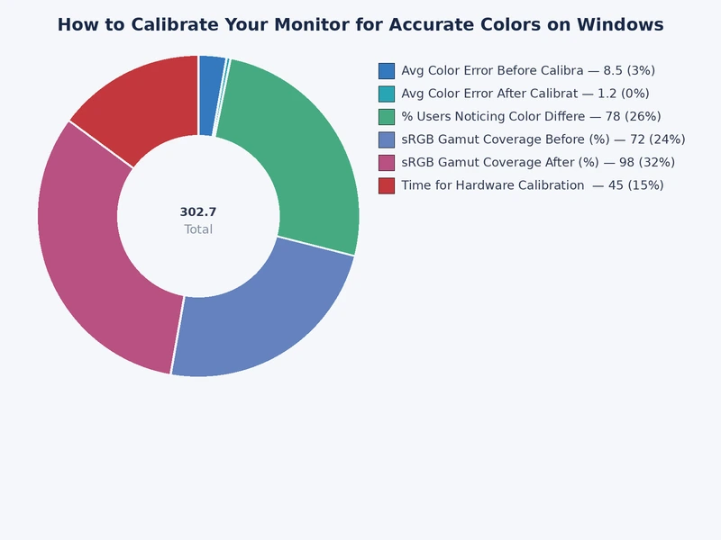 Bar chart comparing color accuracy scores for uncalibrated, software-calibrated, and hardware-calibrated monitors
