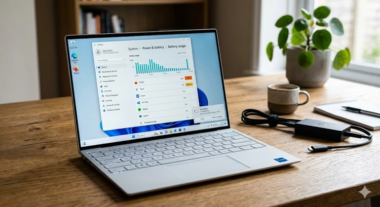 Windows Task Manager showing Power Usage columns to identify what is draining laptop battery on Windows
