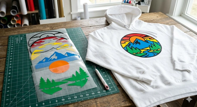 Cold peel vs hot peel HTV vinyl sheets side by side on a heat press