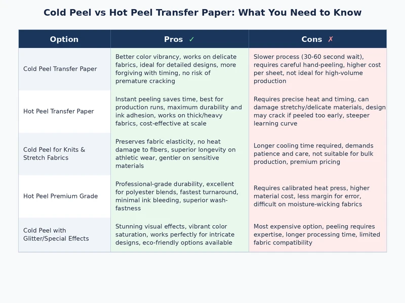 cold peel vs hot peel transfer paper comparison showing matte and glossy finish side by side