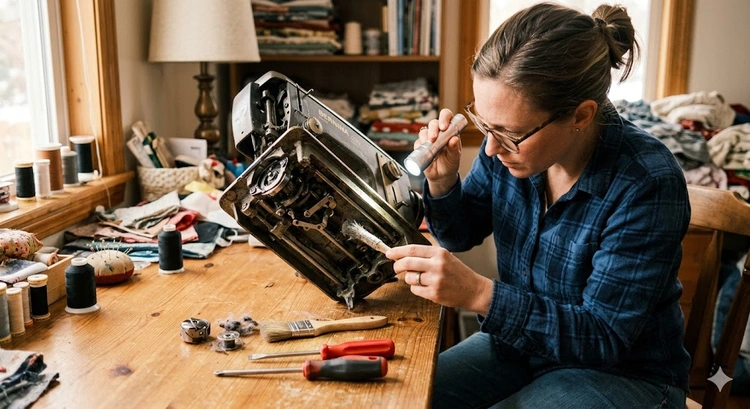 Common sewing machine problems and fixes — threading path and bobbin troubleshooting diagram