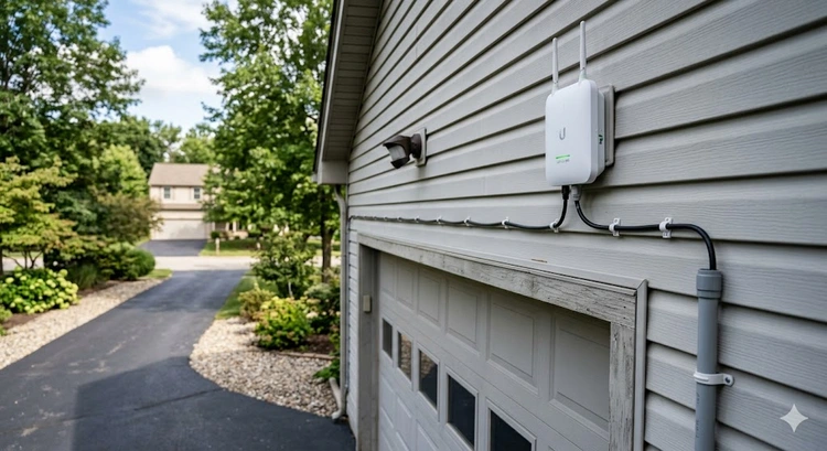 how to extend wifi to detached garage with outdoor access point mounted on exterior wall