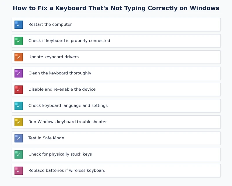 keyboard troubleshooting checklist for fixing keyboard not typing correctly on Windows