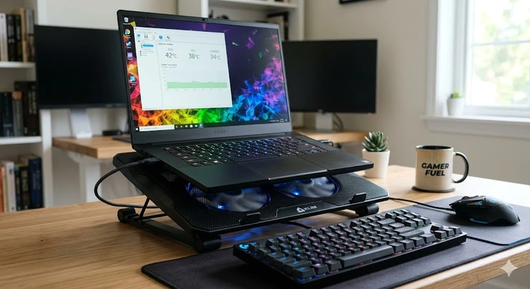 Compressed air, thermal paste, and screwdrivers laid out to fix laptop overheating