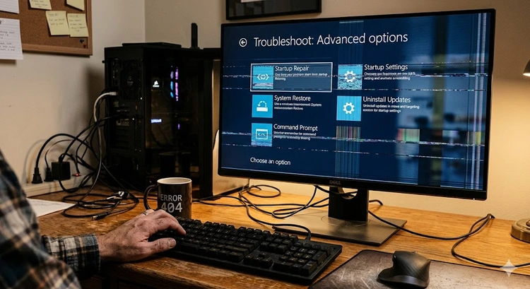 Windows monitor flickering troubleshooting guide showing display settings and driver panel