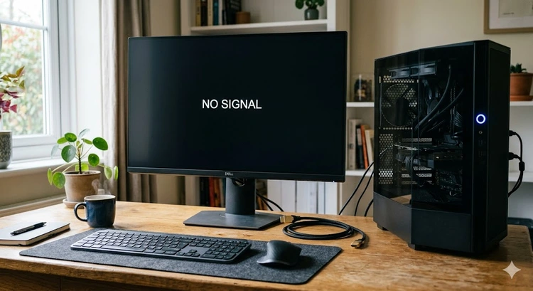 monitor showing no signal error on blank screen with troubleshooting steps