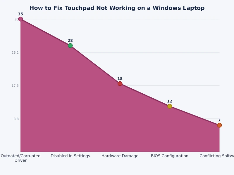 chart showing distribution of touchpad failure causes across Windows laptop models