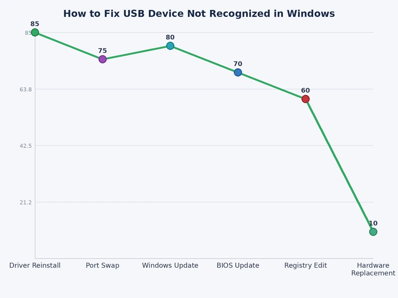 Chart comparing resolution success rates for USB device not recognized windows fix methods