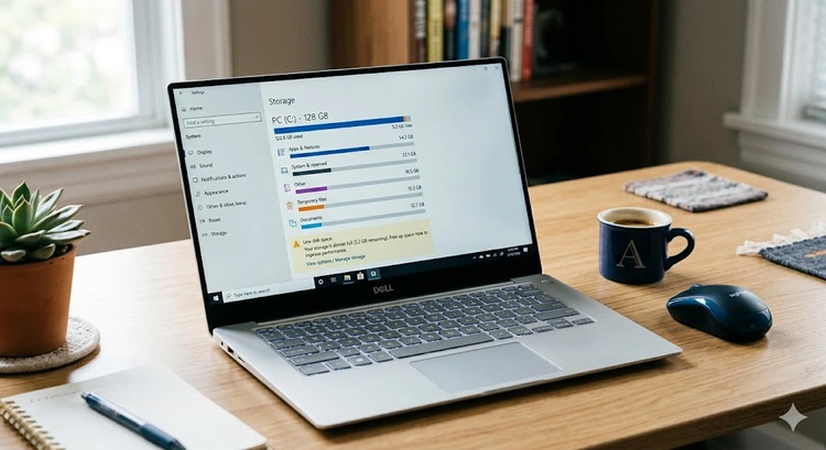 how to free up disk space on windows — Windows storage settings panel showing disk usage breakdown by category
