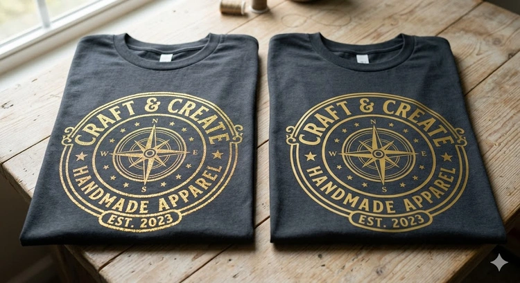 Glitter HTV versus regular HTV side by side on cotton fabric showing texture difference