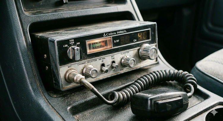 Ham radio general class license requirements study materials and HF transceiver on a desk