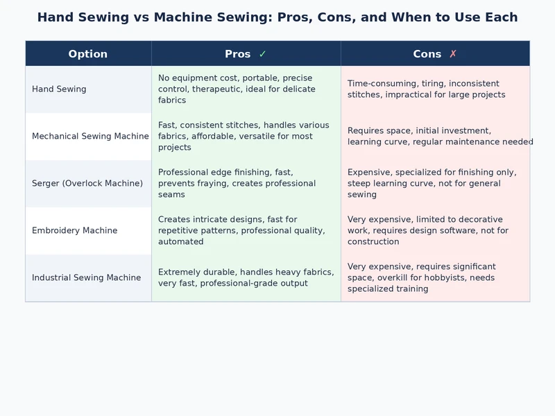 hand sewing vs machine sewing project type comparison showing ideal applications for each method