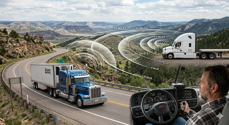 CB radio mounted in a truck cab showing how far does a cb radio reach in real driving conditions