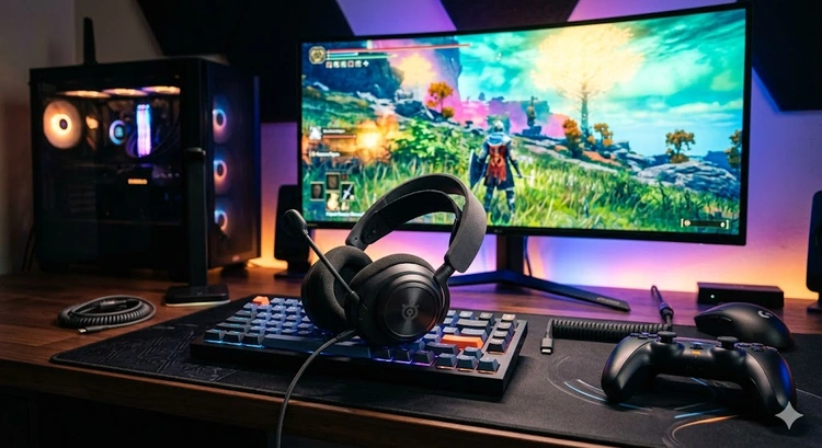 how to choose headphones for gaming — side-by-side comparison of wired and wireless gaming headsets on a desk