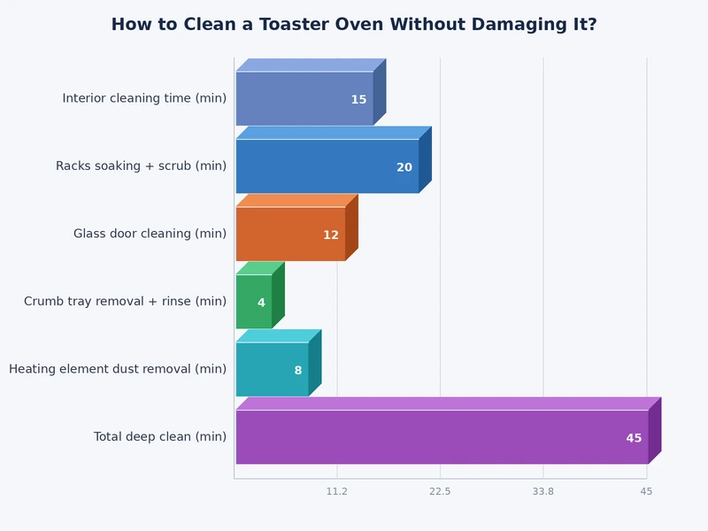bar chart comparing toaster oven cleaning methods by time required and effectiveness
