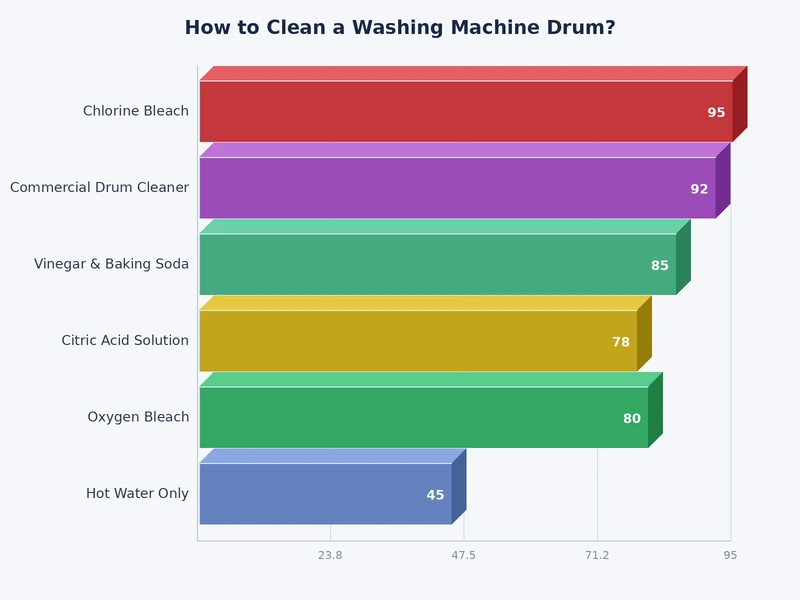 Chart comparing washing machine drum cleaning methods by effectiveness and estimated cost per use