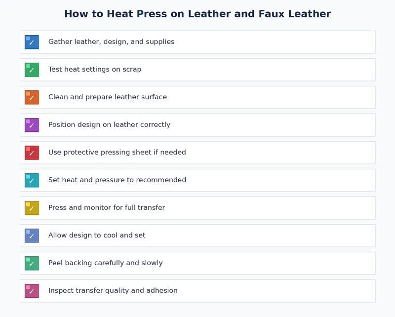 heat press on leather preparation checklist including surface prep temperature settings and peel method