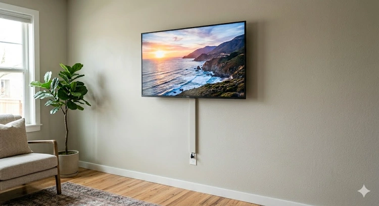 how to hide TV cables on wall using a white surface cable raceway