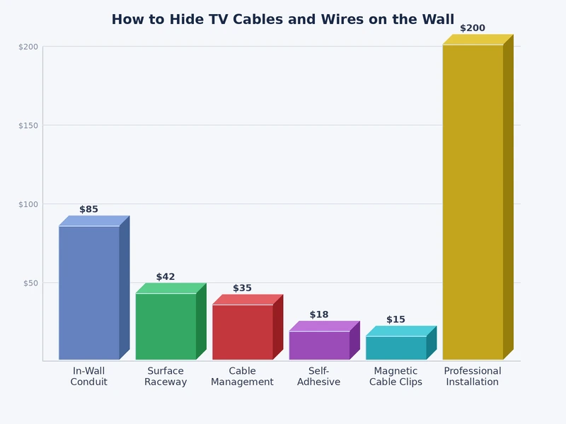 comparison chart of TV cable hiding methods ranked by cost and installation difficulty