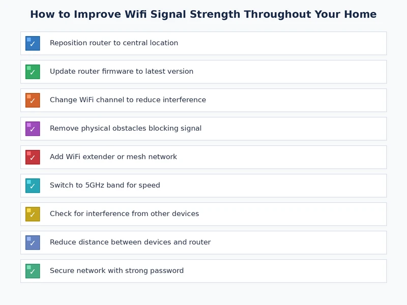 wifi signal strength improvement checklist covering placement, channels, hardware, and upgrades