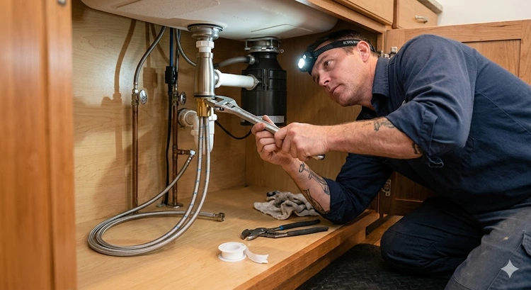 how to install a kitchen faucet with hand tools laid out next to sink ready for installation