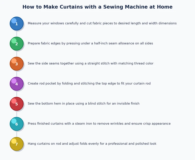 step-by-step process diagram for how to make curtains with a sewing machine at home