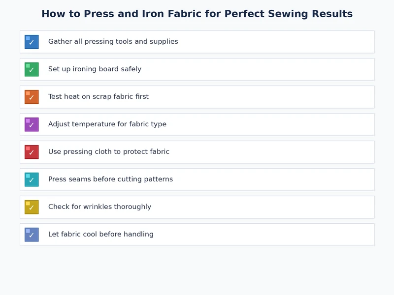 pressing checklist for fabric preparation before sewing, covering tools and techniques