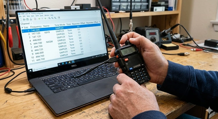 How to program a Baofeng radio with keypad and CHIRP software setup on desk