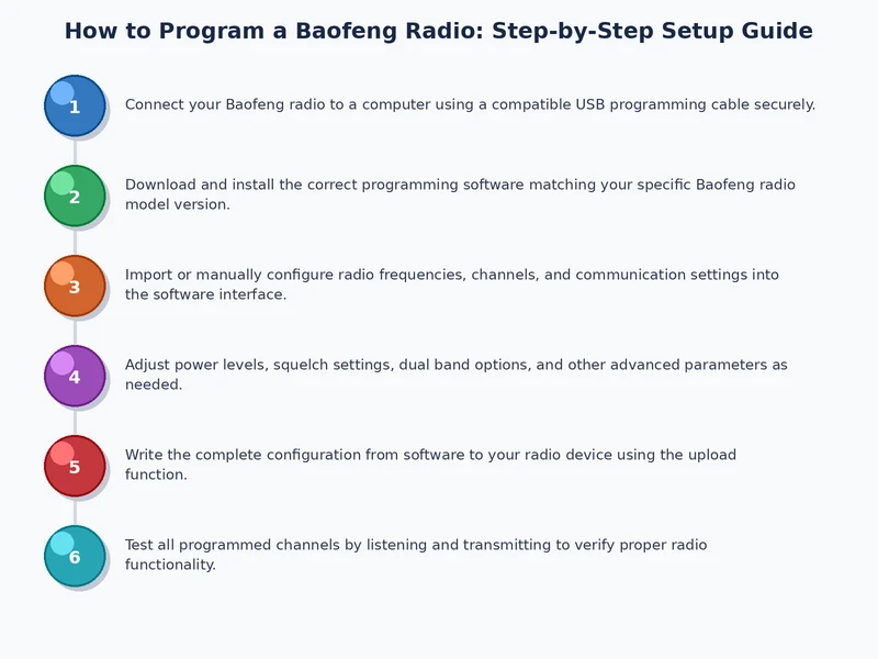Step-by-step process diagram for programming a Baofeng radio with CHIRP software