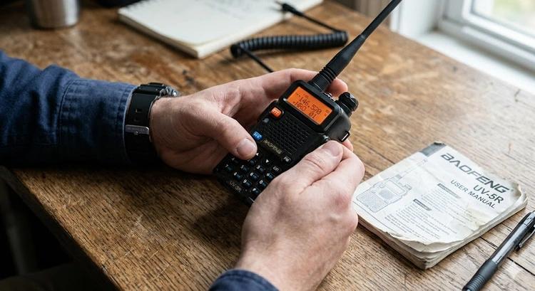 Baofeng handheld radio being programmed manually without a computer