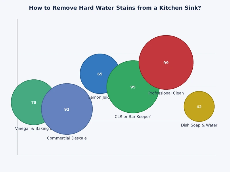 bar chart comparing effectiveness of hard water stain removal methods including vinegar, baking soda, and CLR