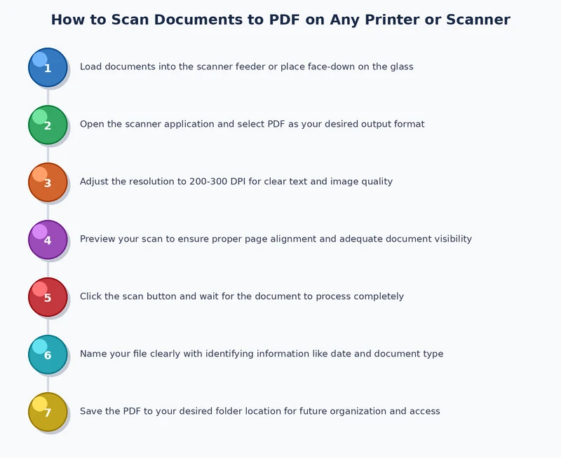 Step-by-step process diagram for scanning a document to PDF