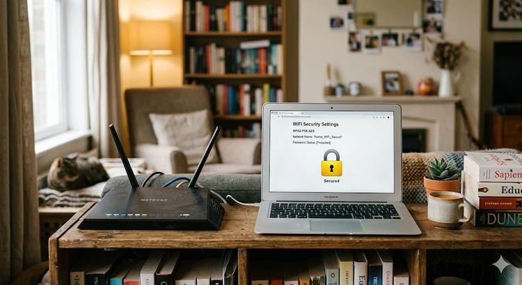 how to secure home wifi network — router settings on a laptop screen