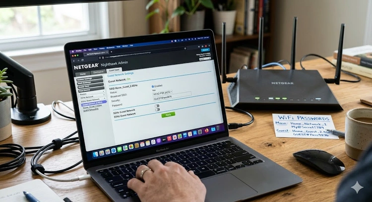 Router admin panel showing how to set up a guest wifi network on any router