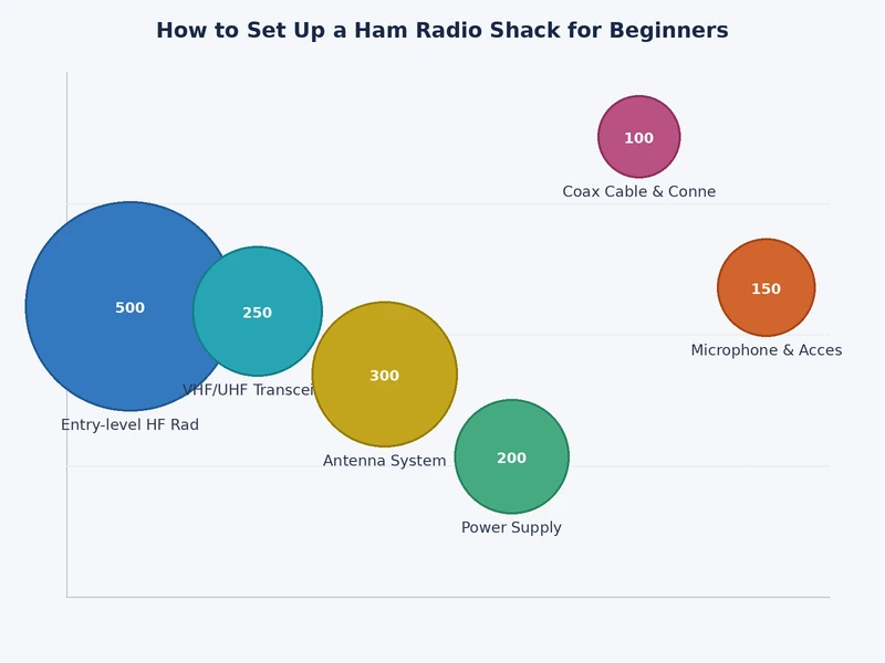 Chart showing estimated budget breakdown for a beginner ham radio shack by component category