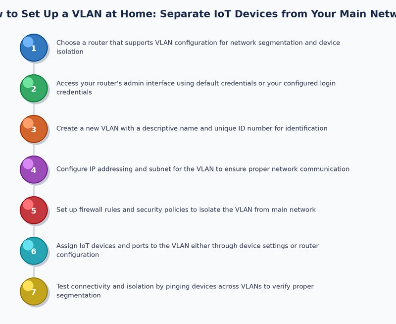 Step-by-step VLAN setup process diagram for home networks showing router configuration and device assignment
