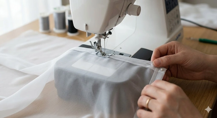 Close-up of a finished French seam on lightweight silk fabric showing clean enclosed edges on both sides
