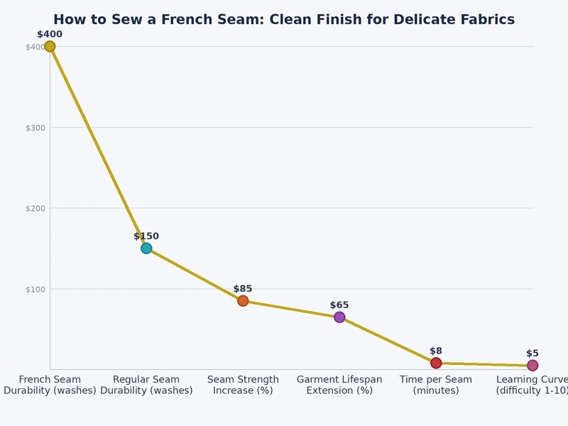 Chart comparing French seam suitability ratings across eight fabric types from silk to denim
