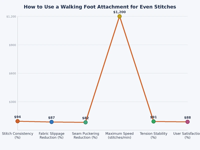 Chart comparing walking foot versus standard presser foot performance across six common fabric types