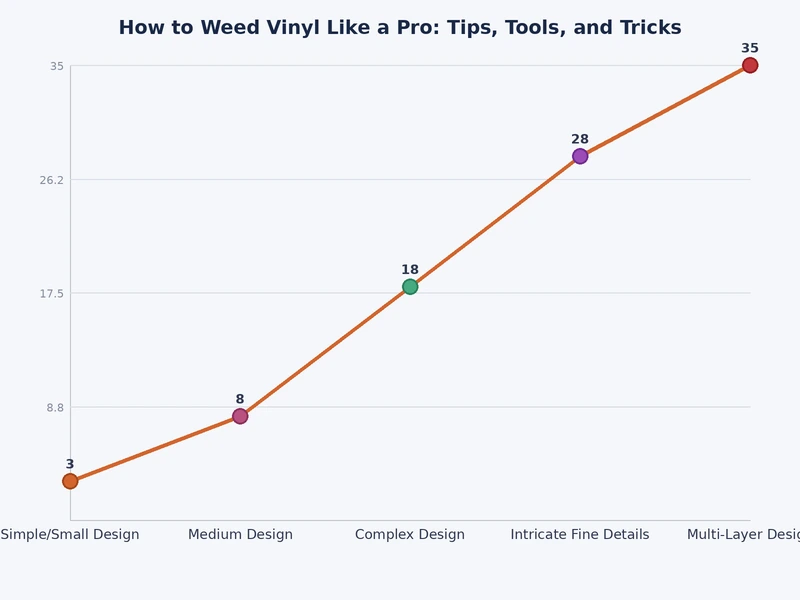 Bar chart comparing weeding difficulty across vinyl types including standard HTV, glitter, flock, chrome, and adhesive vinyl