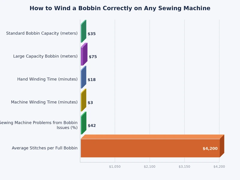 chart illustrating the bobbin winding process steps and common tension problem points on a sewing machine