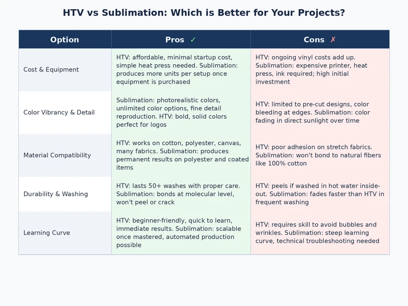 Side-by-side comparison of HTV vinyl design and sublimation print quality showing fabric and texture differences
