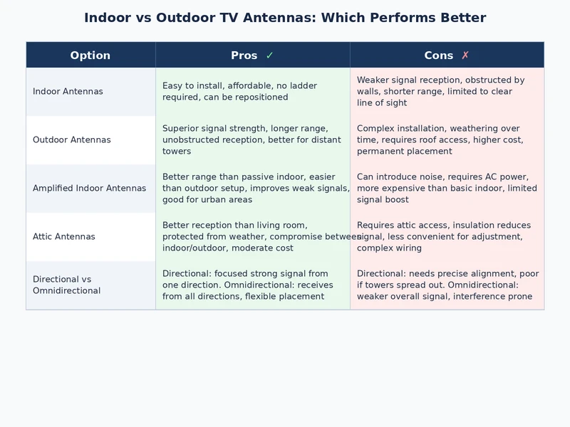 diagram comparing indoor vs outdoor tv antenna signal paths through a residential structure showing wall attenuation vs clear sky reception