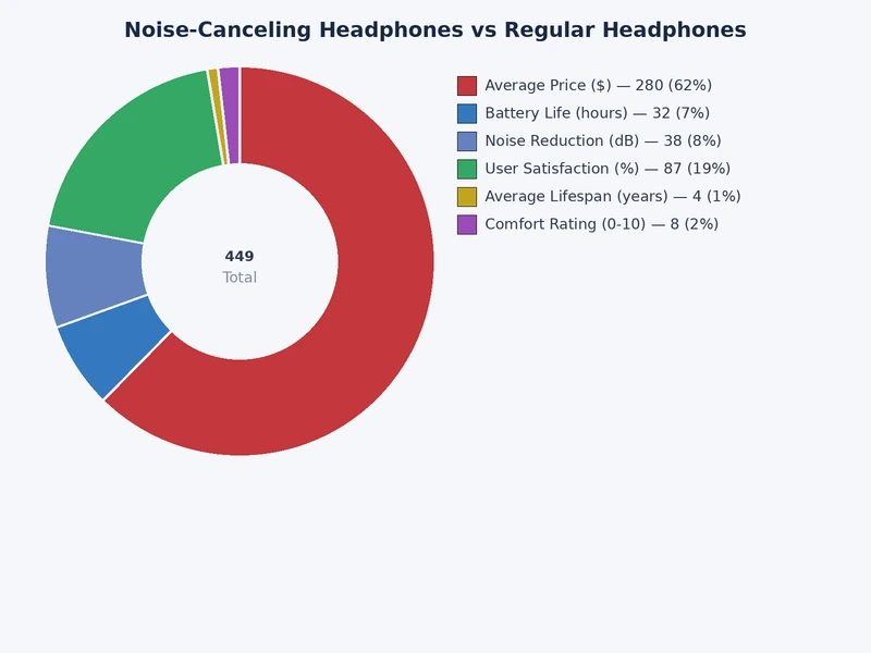 chart comparing noise attenuation levels of ANC vs regular headphones across frequency ranges