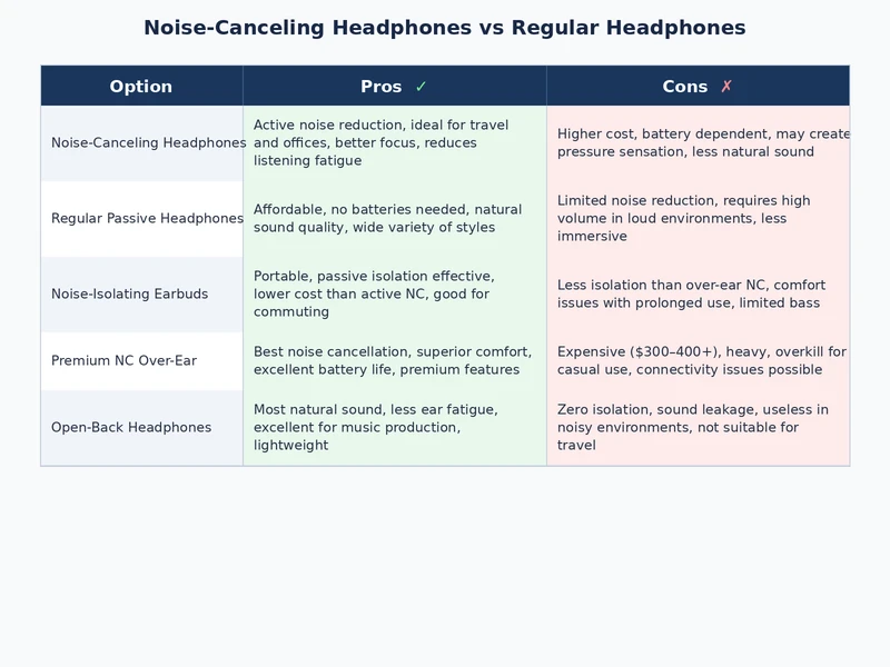 noise-canceling headphones vs regular headphones feature comparison diagram