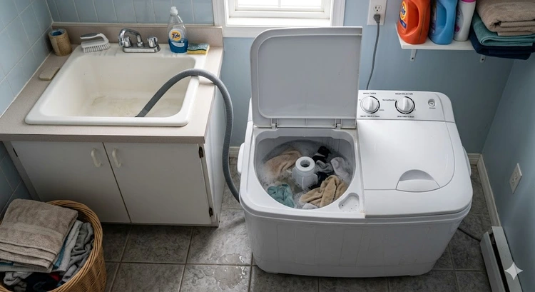 portable washing machine buying guide showing twin-tub and compact top-load models side by side