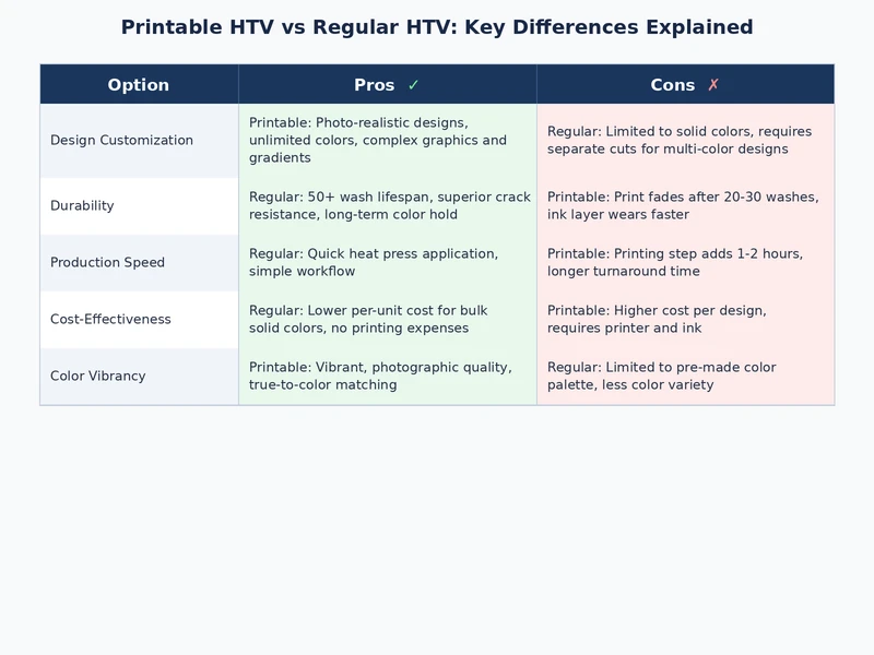 printable htv vs regular htv comparison showing color fidelity and texture differences on garments