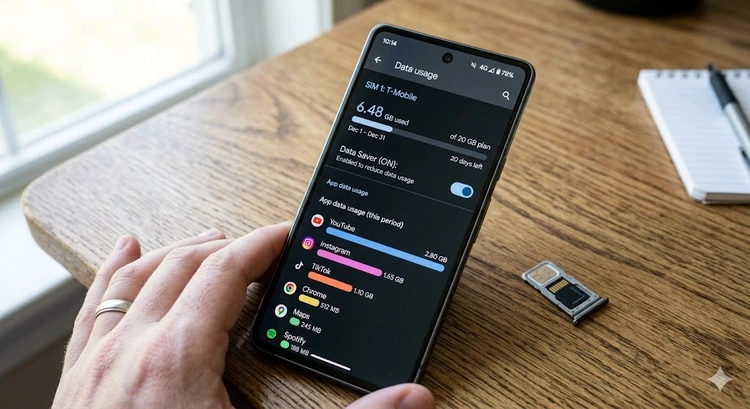 How to reduce mobile data usage on Android — settings screen showing per-app data consumption